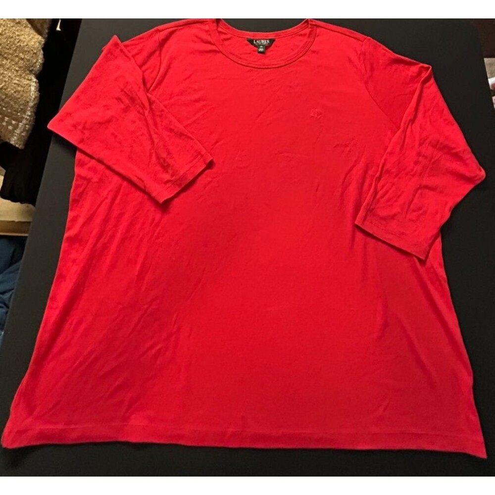 Lauren Ralph Lauren Women's plus size 3X red top 7/8 sleeve !00% cotton
